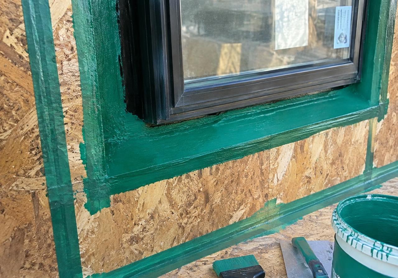 Window opening flashed with liquid membrane