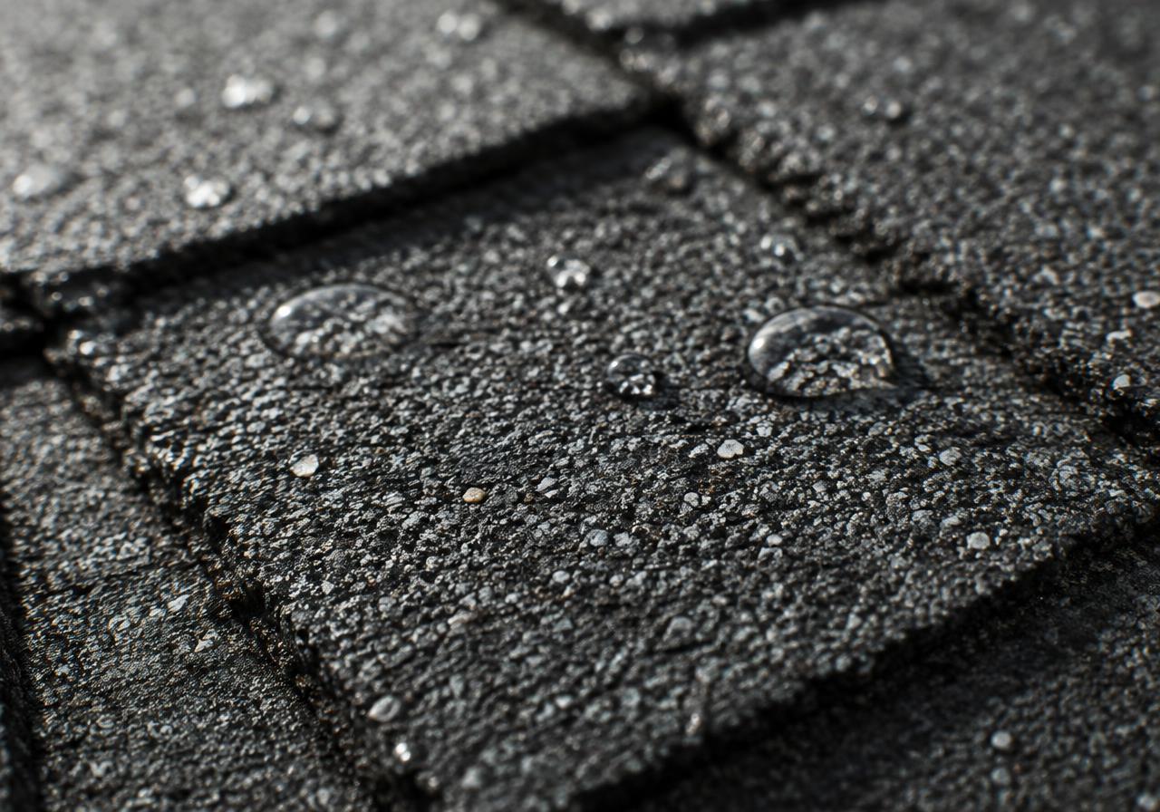 Water beading on coated shingles